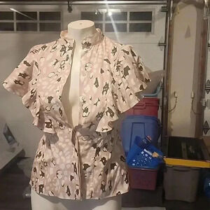 ADAM LIPPES RUFFLE SHELL IN PRINTED POPLIN PINK LEOPARD SIZE 2